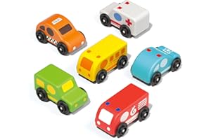 Wanborns Holzauto-Spielzeugset für Kleinkinder von 1 bis 3 Jahren, 6-teilige Mini-Kinderspielautos für Babys, Weihnachtsgeburtstagsgeschenk für Kleinkinder im Alter von 1 bis 3 Jahren