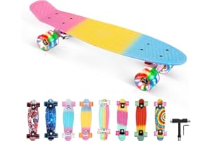 BRGOOD Skateboard, 22" x6 Mini Cruiser Skateboard Completo, ABEC-11 Rodamiento de Bolas, 85A PU Rueda, Monopatín para Principiantes para Niños, Niñas, con T-Herramienta