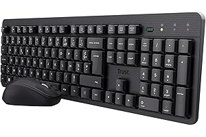 Trust Ymo II Pack Clavier et Souris sans Fil AZERTY Français Silencieux, Touches Plates Flottantes, Résistant aux Éclaboussures, Récepteur USB Unique, Set pour PC, Portable, Windows, Mac - Noir