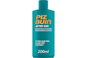 PIZ BUIN Latte Doposole Idratante, Lenitivo e Rinfrescante, Doposole corpo per un'idratazione intensa, Dopo sole con Vitamina E, Aloe Vera lenitiva ed Estratto di Menta rinfrescante, 200 ml