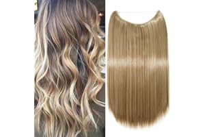 SEGO Extension Cheveux Fil Invisible Synthetique - Rajout Fil Cheveux Lisse Raide Longue - Extension a Fil Cheveux [Fil Adjustable] - 50 cm Marron Clair Ash Blond