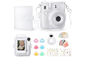 Rieibi Accessories for Fujifilm Instax Mini 12, Gift Bundle Includes Clear Instax Mini 12 Case with Strap, Mini Photo Album, Selfie Mirror, DIY Stickers, Color Filter (No Camera) - White