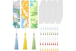 90 Pcs Acrylic Bookmark Blanks Set, FAURAPMNG 45 Pcs Clear Acrylic Bookmarks with 45 Pcs Colorful Tassel, Rectangle Acrylic Craft Transparent Acrylic Book Markers for DIY Projects Crafts Gift Tags