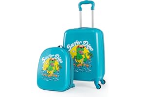GOPLUS 2 TLG Kinderkoffer mit Rucksack, Kindertrolley mit Rollen, Teleskopgriff, Leichter Kinder Koffer mit Handgepäck, Reisekoffer für Flugzeug, Kindergepäck für Mädchen und Jungen (Türkis)