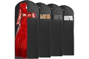 WAORZMK Garment Dress Bags Covers Long 60 in (4 PCS) Dustproof Suit Clothes Covers with Clear Window Suitable for Dresses, Wedding Gowns Coats, Moth Proof Protector Covers, Travel or Home Wardrobe Storage