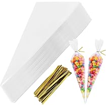 LOMIMOS 100pcs Clear Triangle Cellophane Bags - 6x12in Treat Cones With Twist Ties For Cookies, Candy - View #7