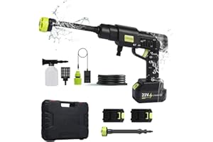 Hancaner Nettoyeur Haute Pression à Batterie, 35 Bar, écran LED, avec 6 en 1 Multi-buse de pulvérisation, 2 * 3.0 Ah Batterie et Chargeur 5M Tuyau pour Voiture, Maison, pelouse, Jardin, clôture