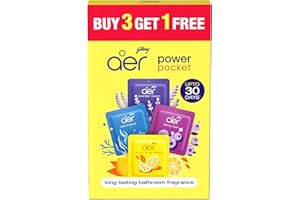 Godrej aer Power Pocket | Bathroom freshener – Assorted Pack of 4 (40g) Buy 3 Get 1 Free | Lasts up to 30 days | Toilet freshener