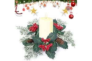 EMBHLITFE Anillo de la Vela de Navidad Corona de Navidad Portavelas Anillos de Piñas Artificiales Hojas de Eucalipto Mini Corona de Navidad para Xmas Mesa Boda Fiesta Decoraciones (A)