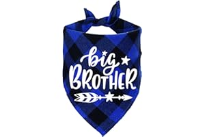 STMK Big Brother Plaid Dog Bandana, Pregnancy Announcement Plaid Dog Bandana, Gender Reveal Photo Prop, Pet Scarf Accessories, Pet Scarves for Dogs (Blue)