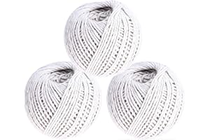 NAEEM SONS 3x Cotton String Balls Kitchen Twine for Meat Durable White Twine for Gardening, DIY, & Crafting, Gift Wrapping & Butchers String (45M x 3) 135M