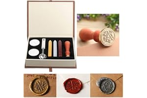MINGTING Wax Seal Stamp Kit, PUQU Classical Old-Fashioned Antique Wax Stamp Seal Kit Initial Letters Alphabet Set Gift Box with Vintage Wooden Handle and Brass Color Head (A)