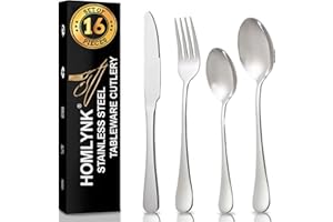 BHK HOMLYNK Cutlery Set 16 Piece Teaspoons, Knife and Forks Sets | Tableware Stainless Steel Cutlery Sets | Easy Clean, Mirror Polished, Portable & Reusable Cutlery Set for 4 People, Silver