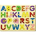 Little Genius Wooden Uppercase Alphabet Puzzle with Knobs | Educational Learning Toy for Toddlers and Preschoolers | Multicolor | Puzzle Tray for Kids