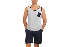 Uniexcosm Pijama Hombre Corto Verano Conjunto de Pijama Hombre Ropa de Dormir de Algodón Camisetas Tops de Sin Mangas y Pantalones Cortos Ropa de Dormir