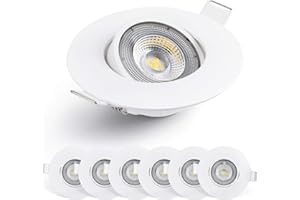 E EMOS Emos Exclusive LED Recessed Spotlights, 50° Swivelling Set of 6 Round Spotlights, 5 W, 450 m, Warm White, 3000 K, Ultra-Flat LED Module, Recessed Lights