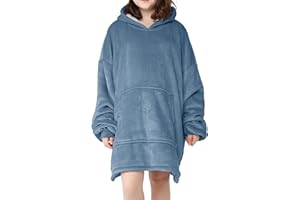 ADISPUTENT Kids Blanket Hoodie Oversized Snuggle Fluffy Sweatshirt Fleece Blanket with Giant Pocket Soft Warm Cozy Sherpa Hoodie Wearable Blanket for Teens Girls Boys