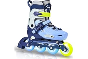 LIRENGUI Pattini in linea per bambini e bambina, Regolabili pattini in linea a 4 ruote per ragazzi ragazze e adolescenti con ruote luminose per lo sport, Blu Verde