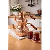 Dmt Copper Home Gaziantep Bakır &Ccedil;aydanlık Takımı, El Kabartmalı, Ahşap Kulplu, 2.6 Lt, Alt 1.75 Lt &Uuml;st 0.85 Lt, Eskitme Model