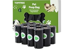 Topfree Biodegradable Thicker Dog Poop Bags with Dispenser 180 Dog Waste Bags Thick Strong Made from Corn Starch Plants Based (Black)