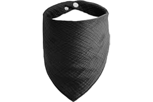 ICEMOOD Solid Color Dog Scarf - Adjustable Snap Button Cotton Bandana for Medium Dogs, Black, Large,31lbs - 75lbs