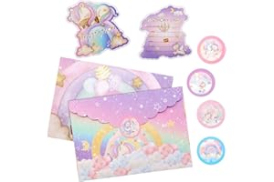 Wolepaz 12Pcs Party Invitations, Party Invites for Kids Boys Girls with Envelopes and Sticker for Boys and Girls' Birthday Party Celebration Activities(Unicorn)