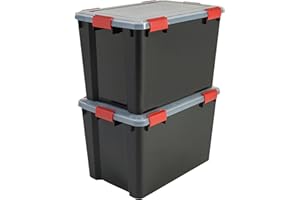Iris Ohyama Airtight Plastic Storage Boxes with Lids, 70L, Set of 2, Black, Hermetic Waterproof Seal, Durable Latching Buckles, Stackable, For Outdoors, Garage, Clothes, Dust Proof, BPA Free, AT-LD
