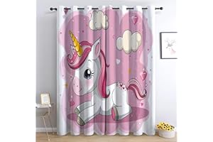 CozyRest 2 Stück Gardinen mit Ösen, 3D-Effekt Druck Cartoon-Einhorn Vorhänge, 214 x 91.5 cm (H x B) Verdunkelungsvorhänge, blickdichte Vorhänge für Fensterdekoration im Schlafzimmer und Wohnzimmer