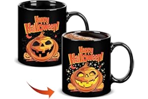MERRWON Halloween Magic Pumpkin Mug, 11oz Heat Colour Changing Cup Ceramic, Cute Halloween Gifts for Kids Adults