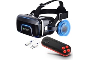 ZABAPURE Casque Realite Virtuelle avec Contrôleur et Écouteurs,Casque Virtuelle Réalité pour Telephone pour Films 3D Jeux Vidéo,Casque VR Smartphone pour 4,7 à 7,2 Pouces Tout,Cadeaux de Noël pour Les Enfants