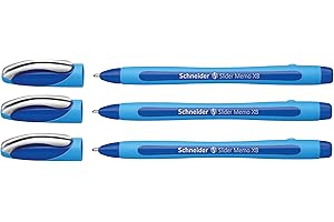 Schneider Slider Memo XB Kugelschreiber (mit Kappe, Strichstärke: XB, Made in Germany) (Blau, 3er)