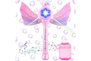 deAO Bubble Machine for Kids, Light Up Princess Bubble Wand for Girls with Music & Detachable Wings, Automatic Bubble Blower Maker Toys Outdoor Indoor Garden Wedding Party Toys for Toddlers Ages 3+