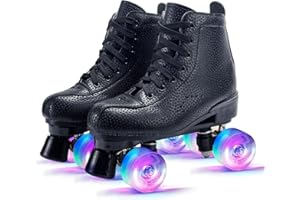 Kelodo Roller Skates for Girls/Women,High-Top Shoes Classic Double-Row Roller Skates, 4 Wheels Shiny Quad Kids Skates,PU Leather Adult Roller Skates for Indoor/Outdoor Boys/Men/Ladies/Unisex