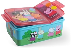 ‎P:OS Peppa Pig Brotdose Kinder - Bento Box mit Fächern, auslaufsichere Lunchbox aus Kunststoff, Snackbox und Vesperdose für Kindergarten und Schule - Peppa Wutz Pausenbox für Mädchen und Jungen