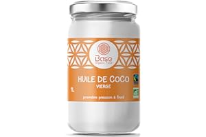 Huile de Coco BIO Vierge 1L | 1ère pression à froid | BIO Cheveux, Soin de Beauté | IDÉAL Curry, Cuisine Asiatique & Cosmétique | Origine Sri-Lanka | BASE ORGANIC FOOD