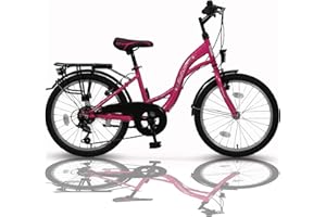 ‎TALSON 20 Zoll Kinderfahrrad 6-Gang Shimano und Alufelgen Rosa-Weiss TMU