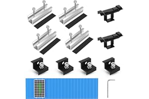 BOSYTRO Kit de Montaje PV, Soporte para Módulos Solares para 1 Módulo, Riel Plateado de 12 cm + Clips de Drenaje 30MM + Abrazadera Ajustable para Módulos de 30-35 mm de Grosor, para Tejados Planos