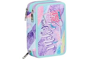 SJ Gang Astuccio Scuola 3 Zip, Rosa, RhythmicSoul, Portapenne Triplo Scomparto Completo Di Penne, Matite, Colori, Accessori Zaino, Elementari, Medie, Bambina