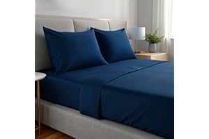 gobedreams Juego de Sábanas 4 Piezas 150x190/200. Sábanas de Cama de Poliéster Microfibra cepillada. Sábana Plana, Sabana Bajera Ajustable y 2 Fundas de Almohada. Color Azul Marino
