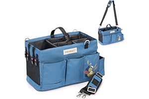 FifthStart Multipurpose Cleaning Caddy with Handle, Waist & Shoulder Strap - Nappy Caddy - 9 Pockets & Easily Cleaned - Sturdy & Portable Storage Box with Adjustable Compartments (Blue, Large)