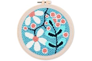 Figured'Art Punch Needle Kit Complet pour Adultes et Enfants - Explosion de Fleurs Blanches - Parfait pour Débutant. Set prêt à broder taille 20x20cm avec cadre circulaire