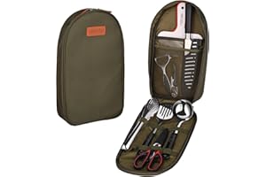 ISFORU Camping Accessories Set, 9PCS Camping Kitchen Utensil Organizer Travel Kit with Peeler, Cutting Board, Bottle Opener and Storage Bag for Outdoor Hiking Picnic Trekking