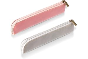 Amaxiu Smukły piórnik ze skóry PU, 2 szt., ręcznie robiony, mały uchwyt na pióro wieczne, luksusowy piórnik na długopisy, cienki zamek błyskawiczny, torba na artykuły pa, vintage, organizer