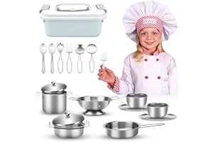 AUAURAINTT Juguetes de Cocina para niños Accesorios, 17 Piezas Juguetes de Chef para Niños, Set Utensilios de Cocina Culinario Mini Cocina de Juguete, Juego de Roles de Cocina, Adecuado para niños y niñas.