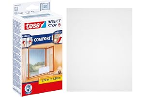 tesa INSECT STOP Premium insektsnät - 170 cm x 180 cm Vit | Tillskärbart insektsnät för fönster - utan borrning, starkt kardb