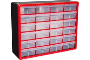 Akro-Mils 10124 Kunststoffteile mit 24 Schubladen, 50,8 cm B x 15,2 cm T x 40,6 cm H, rot
