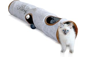 KaraLuna Cat Tunnel with 3 Balls (120 cm Long) Cat Play Tunnel Foldable Cat Toy Cat Tunnel Rustling Tunnel Cave Roll Cat Tunnel Cat Grey Rabbit Rabbit Large XXL