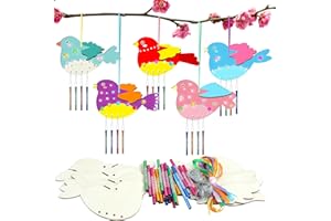 NOURDOM 10 Stück Vogel Windspiel Bastelset Kinder, 3D-Vögel Holz Windspiel Bastelset Frühling Kinder Klangspiele Holzbastelsets Deko Garten Kreative Kunst Basteln Kindergeburtstag für Jungen Mädchen