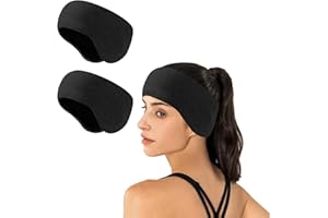Mayoii 2PCS Winter Sports Headband for Women Running Headband Warm Cozy Fleece-Lined Stretchy Running Ear Warmers with Full Cover for Outdoor Sports (Black+Black, One Size)