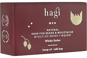 ‎HAGI Hagi Whisky Barber Mydło do Brody i Włosów, 100 g, Naturalnie Oczyszcza i Wzmacnia, Masło Shea, Sosnowy, Ekstrakt z Chmielu, Zapach Ziołowy i Whisky